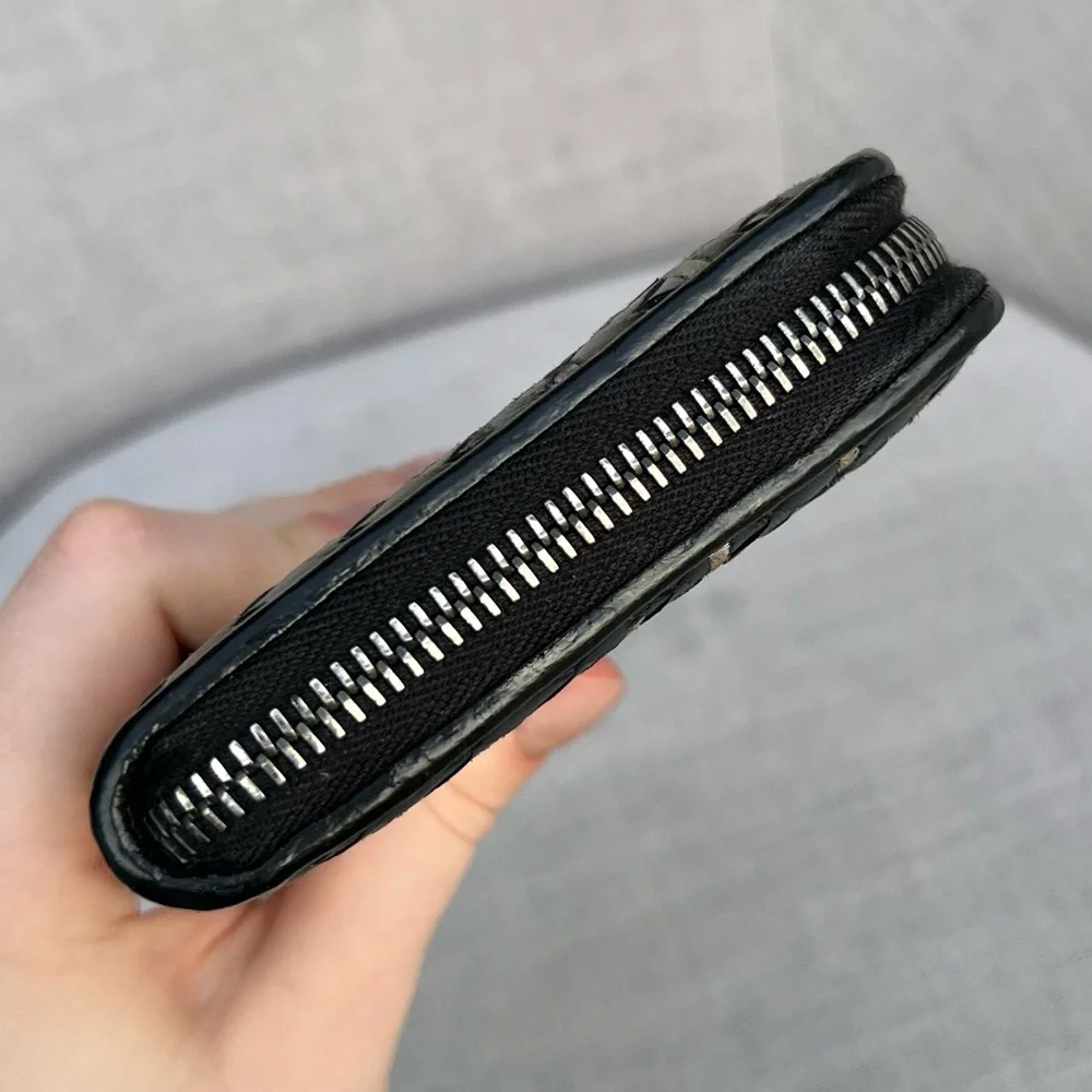 RARE BOTTEGA VENETA Anthracite Black Weave Intrecciato Zip Around Long Wallet